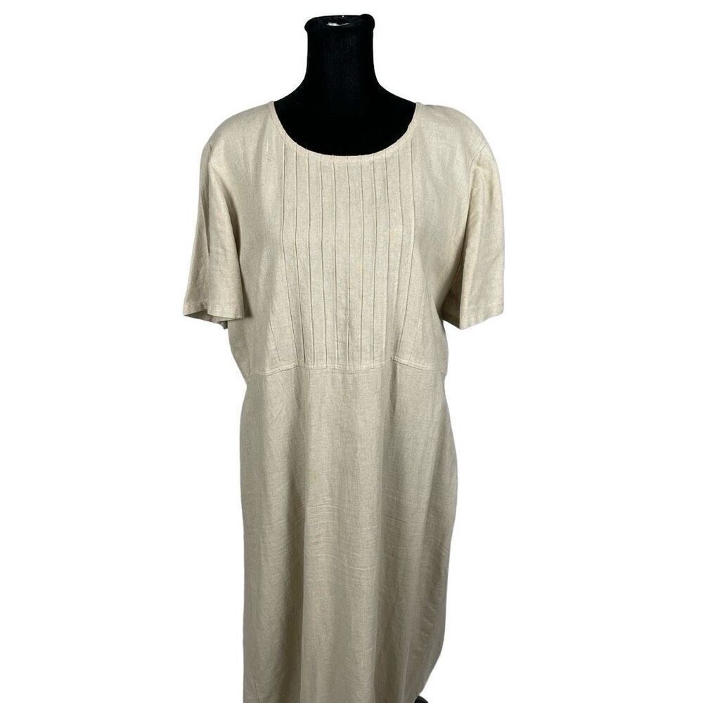 Vintage Studio Ease Linen Oatmeal Cottagecore Maxi Prairie Lagenlook Dress - Wom